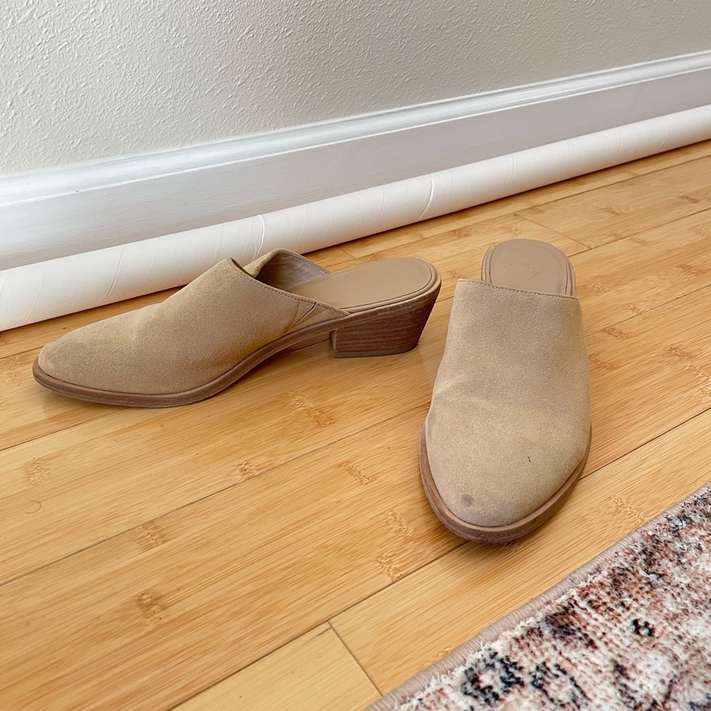 Joie suede beige low block heel mule slide 37.5